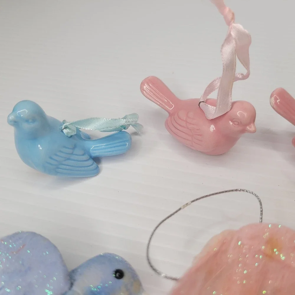 Set of 7 Pier 1 Spring‎ Time Ornaments - Ceramic Birds & Birds w/ Feathers